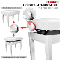5 Core Adjustable Piano Bench Thick 3.25" Solid Wood Keyboard Stool Heavy Duty Musician Chair - 7DAY'S