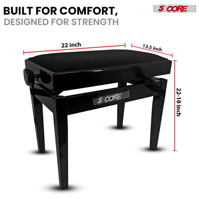 5 Core Adjustable Piano Bench Thick 3.25" Solid Wood Keyboard Stool Heavy Duty Musician Chair - 7DAY'S