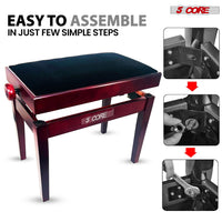 5 Core Adjustable Piano Bench Thick 3.25" Solid Wood Keyboard Stool Heavy Duty Musician Chair - 7DAY'S