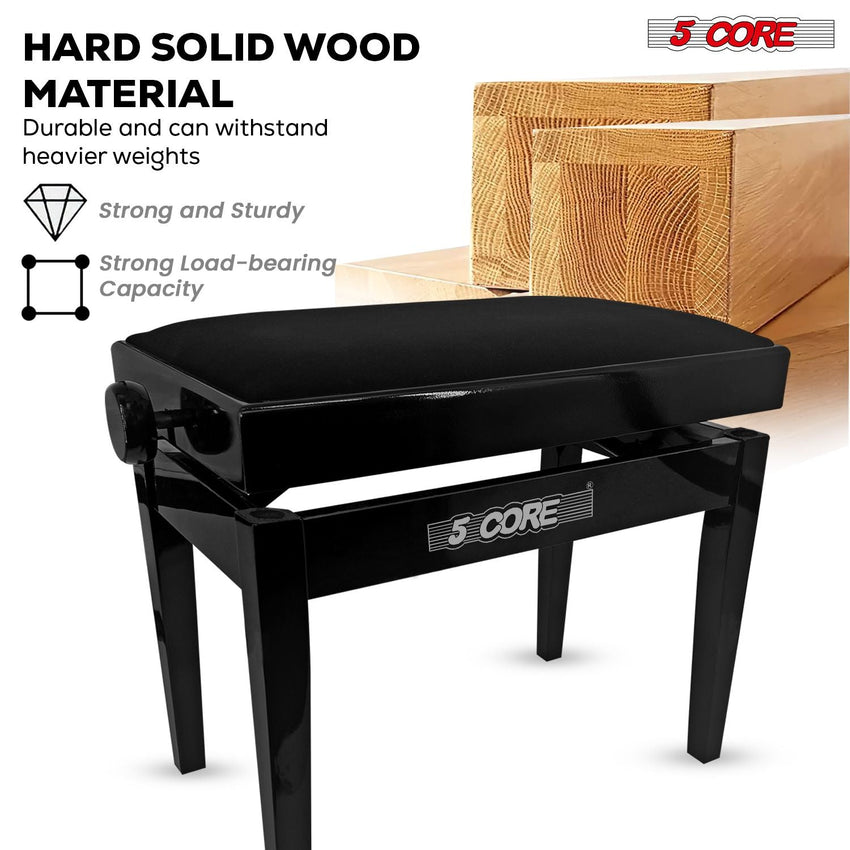5 Core Adjustable Piano Bench Thick 3.25" Solid Wood Keyboard Stool Heavy Duty Musician Chair - 7DAY'S