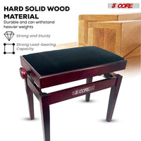 5 Core Adjustable Piano Bench Thick 3.25" Solid Wood Keyboard Stool Heavy Duty Musician Chair - 7DAY'S