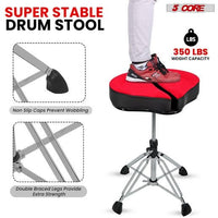 5 Core Drum Throne Sponge Padded Guitar Stool Drummer Seat for Adults & Kids - DS GT RED - VEL - 7DAY'S