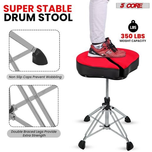5 Core Drum Throne Sponge Padded Guitar Stool Drummer Seat for Adults & Kids - DS GT RED - VEL - 7DAY'S