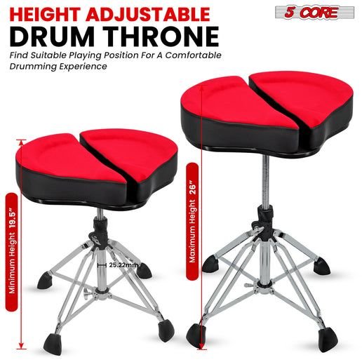5 Core Drum Throne Sponge Padded Guitar Stool Drummer Seat for Adults & Kids - DS GT RED - VEL - 7DAY'S