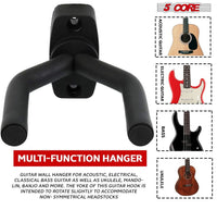 5 CORE Guitar Wall Mount Hanger Hook for Acoustic Classical Electric Bass Guitars - GH IRON 2PCS - 7DAY'S
