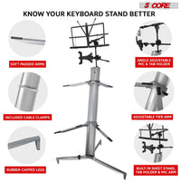 5 Core Keyboard Stand 2 Tier Aluminum Classic Adjustable Electric Piano Sturdy Holder SILVER - KS C 2TD SLV AL - 7DAY'S