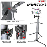 5 Core Keyboard Stand 2 Tier Aluminum Classic Adjustable Electric Piano Sturdy Holder SILVER - KS C 2TD SLV AL - 7DAY'S
