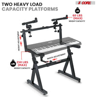 5 CORE Keyboard Stand 2 Tier Z Style Adjustable Electric Piano Riser Foldable & Heavy Duty Lift Holder With Secure Strap Mount For 54 88 Key Instruments - KS Z1 BLK HD + 2T - 7DAY'S