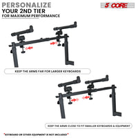 5 CORE Keyboard Stand 2 Tier Z Style Adjustable Electric Piano Riser Foldable & Heavy Duty Lift Holder With Secure Strap Mount For 54 88 Key Instruments - KS Z1 BLK HD + 2T - 7DAY'S