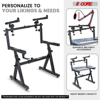 5 CORE Keyboard Stand 2 Tier Z Style Adjustable Electric Piano Riser Foldable & Heavy Duty Lift Holder With Secure Strap Mount For 54 88 Key Instruments - KS Z1 BLK HD + 2T - 7DAY'S