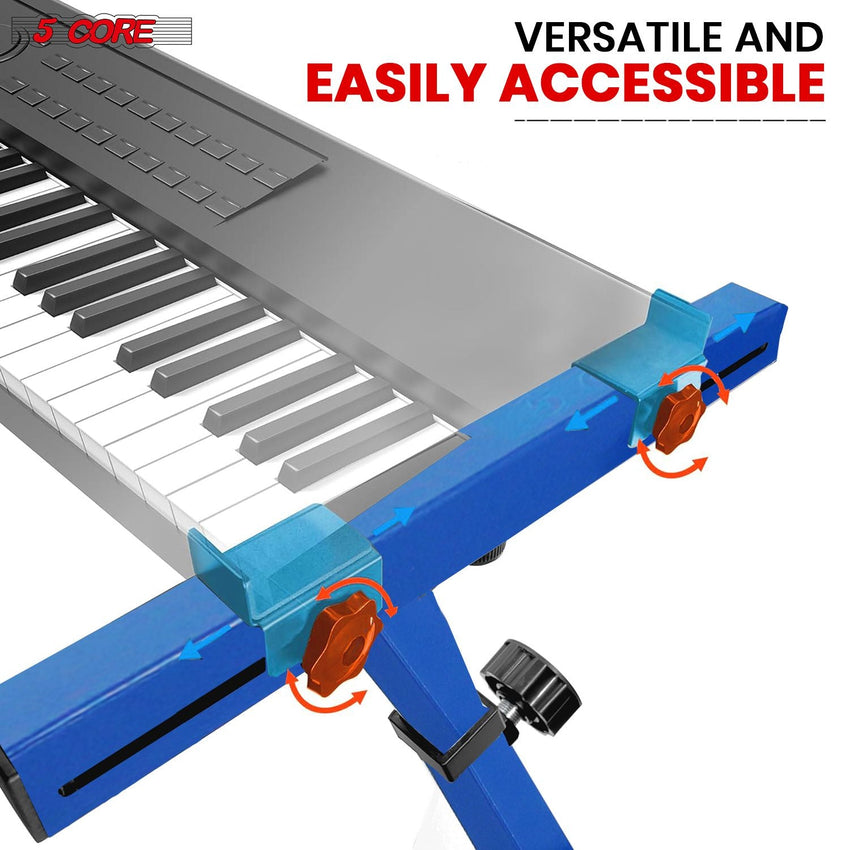5 CORE Keyboard Stand Riser Z Style Height Width Adjustable Portable Heavy Duty Music Stands Holder for Kids and Adults Fits 54 to 88 Key Electric Pianos - KS Z1 BLU HD - 7DAY'S
