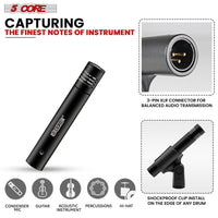 5 CORE Professional Instrument Microphone Pencil Mic Condenser Cardioid Unidirectional Stick Microfono with Windscreen Mic Clip & Case - INSTRU MIC 300 BLK - 7DAY'S