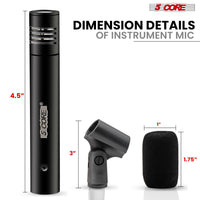 5 CORE Professional Instrument Microphone Pencil Mic Condenser Cardioid Unidirectional Stick Microfono with Windscreen Mic Clip & Case - INSTRU MIC 300 BLK - 7DAY'S