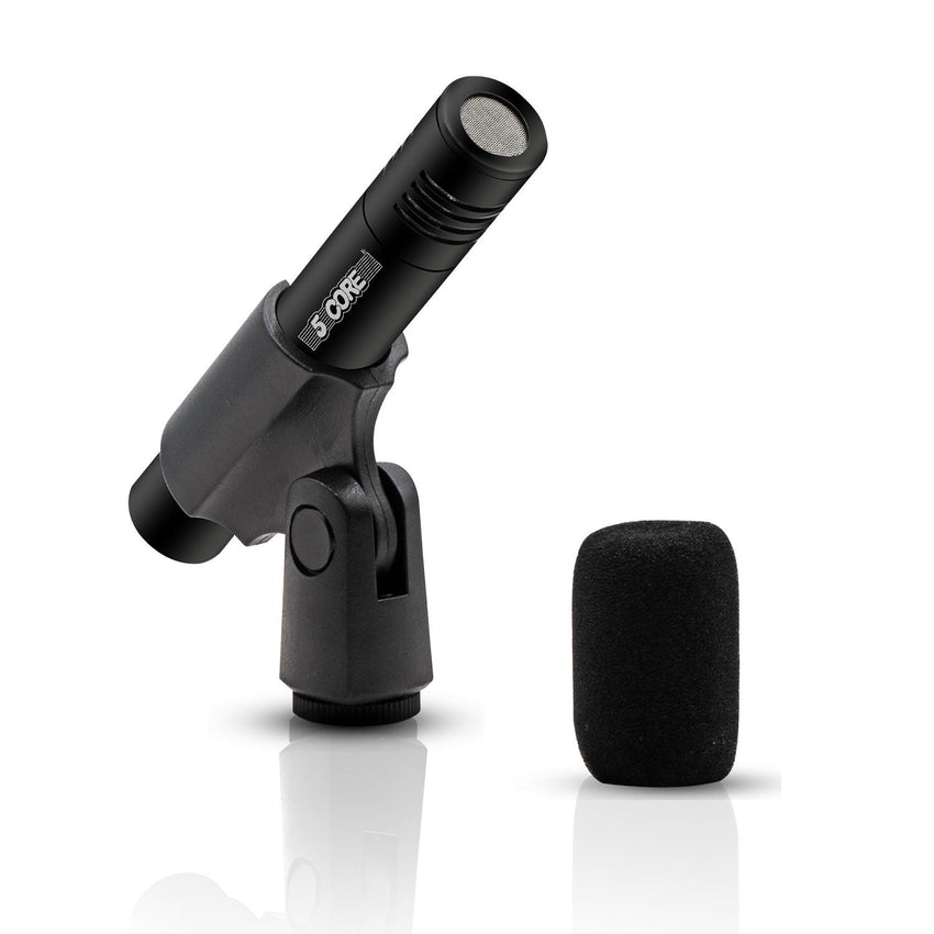 5 CORE Professional Instrument Microphone Pencil Mic Condenser Cardioid Unidirectional Stick Microfono with Windscreen Mic Clip & Case - INSTRU MIC 300 BLK - 7DAY'S