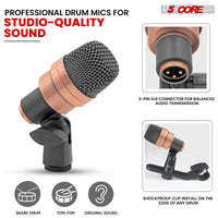 5 CORE Snare Microphone Copper Finish XLR Wired Cardioid Uni Directional Tom Kick Drum Mic w Swivel Mount Steel Mesh Grille Rim Mount - SNARE XP COPPERX - 7DAY'S
