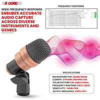 5 CORE Snare Microphone Copper Finish XLR Wired Cardioid Uni Directional Tom Kick Drum Mic w Swivel Mount Steel Mesh Grille Rim Mount - SNARE XP COPPERX - 7DAY'S