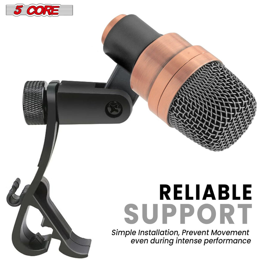 5 CORE Snare Microphone Copper Finish XLR Wired Cardioid Uni Directional Tom Kick Drum Mic w Swivel Mount Steel Mesh Grille Rim Mount - SNARE XP COPPERX - 7DAY'S