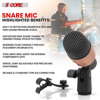 5 CORE Snare Microphone Copper Finish XLR Wired Cardioid Uni Directional Tom Kick Drum Mic w Swivel Mount Steel Mesh Grille Rim Mount - SNARE XP COPPERX - 7DAY'S