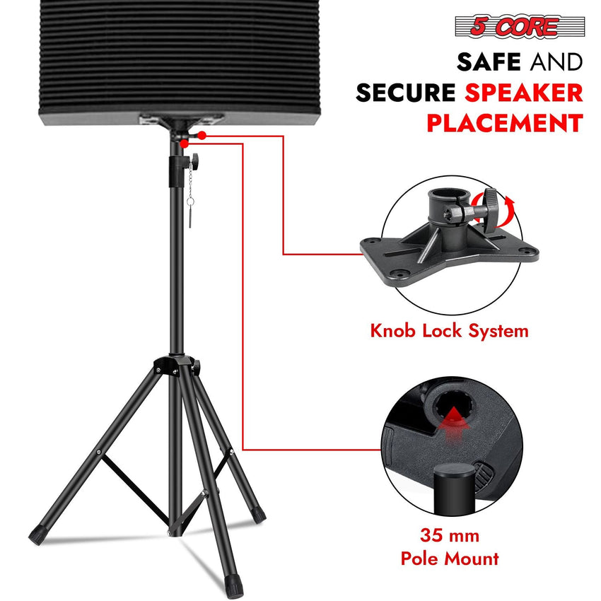 5 Core Speaker Stand 2Pcs Tripod Floor Tall Adjustable Up to 72 Inch DJ Studio Monitor Stands Pole Mount - 7DAY'S