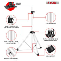 5 Core Speaker Stand 2Pcs Tripod Floor Tall Adjustable Up to 72 Inch DJ Studio Monitor Stands Pole Mount - 7DAY'S