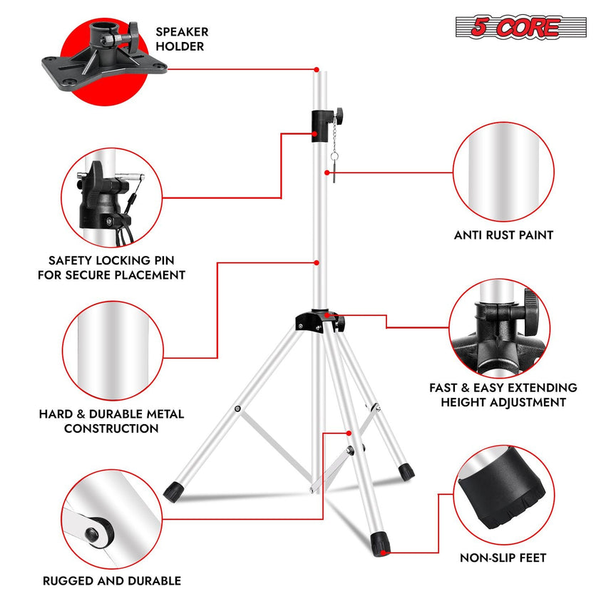 5 Core Speaker Stand 2Pcs Tripod Floor Tall Adjustable Up to 72 Inch DJ Studio Monitor Stands Pole Mount - 7DAY'S