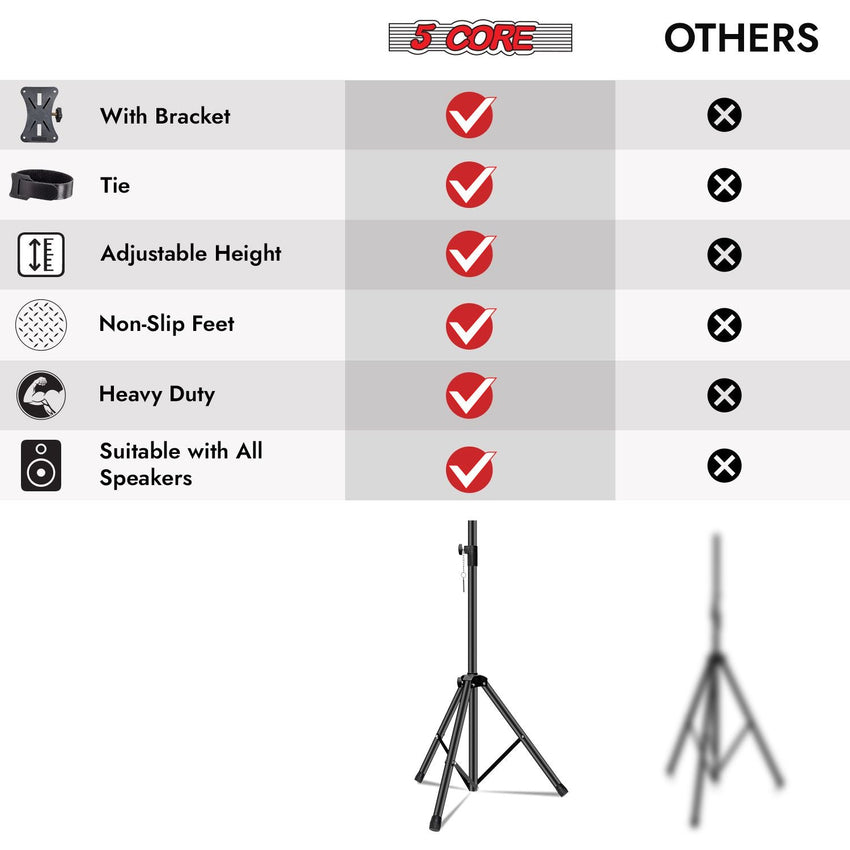 5 Core Speaker Stand 2Pcs Tripod Floor Tall Adjustable Up to 72 Inch DJ Studio Monitor Stands Pole Mount - 7DAY'S