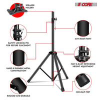 5 Core Speaker Stand 2Pcs Tripod Floor Tall Adjustable Up to 72 Inch DJ Studio Monitor Stands Pole Mount - 7DAY'S