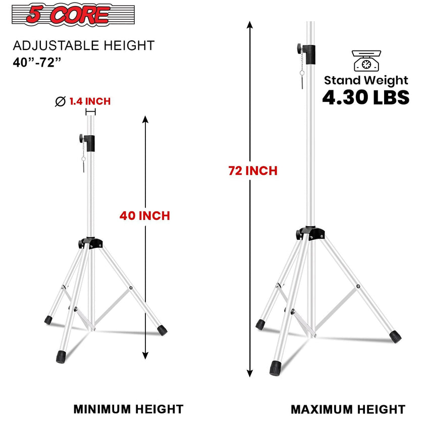 5 Core Speaker Stand 2Pcs Tripod Floor Tall Adjustable Up to 72 Inch DJ Studio Monitor Stands Pole Mount - 7DAY'S