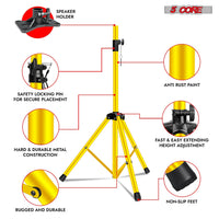 5 Core Speaker Stand 2Pcs Tripod Floor Tall Adjustable Up to 72 Inch DJ Studio Monitor Stands Pole Mount - 7DAY'S