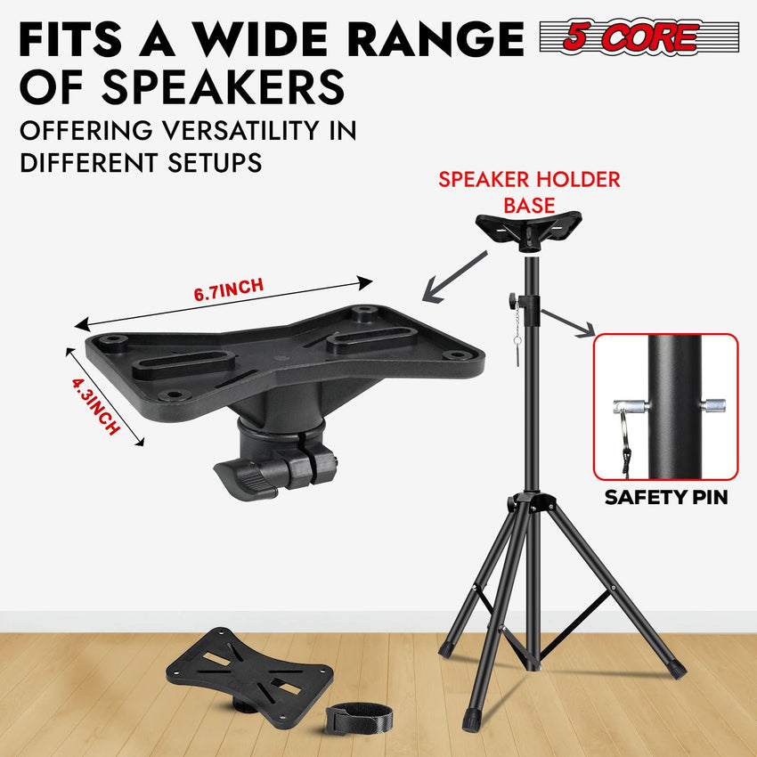 5 Core Speaker Stand 2Pcs Tripod Floor Tall Adjustable Up to 72 Inch DJ Studio Monitor Stands Pole Mount - 7DAY'S