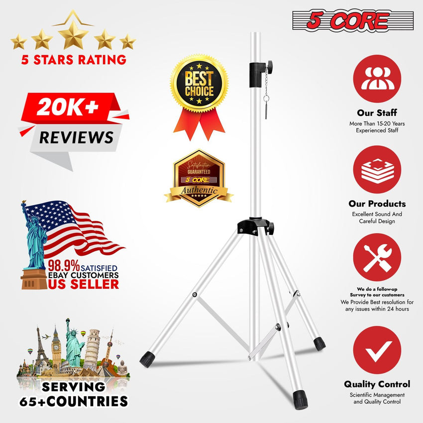 5 Core Speaker Stand 2Pcs Tripod Floor Tall Adjustable Up to 72 Inch DJ Studio Monitor Stands Pole Mount - 7DAY'S