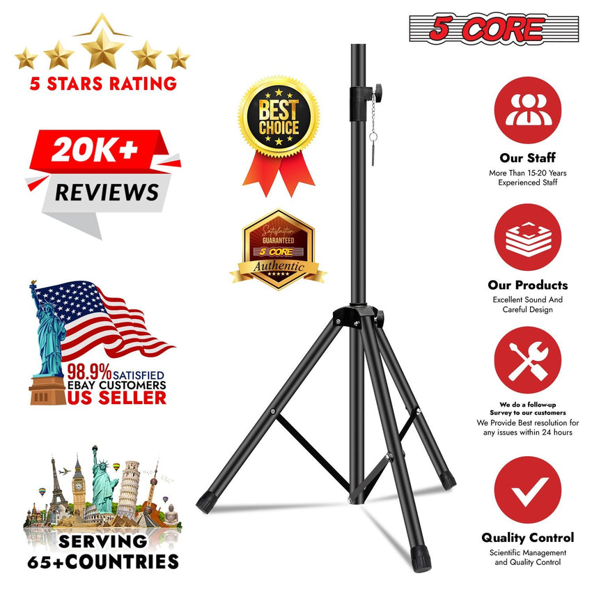 5 Core Speaker Stand 2Pcs Tripod Floor Tall Adjustable Up to 72 Inch DJ Studio Monitor Stands Pole Mount - 7DAY'S