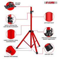 5 Core Speaker Stand 2Pcs Tripod Floor Tall Adjustable Up to 72 Inch DJ Studio Monitor Stands Pole Mount - 7DAY'S