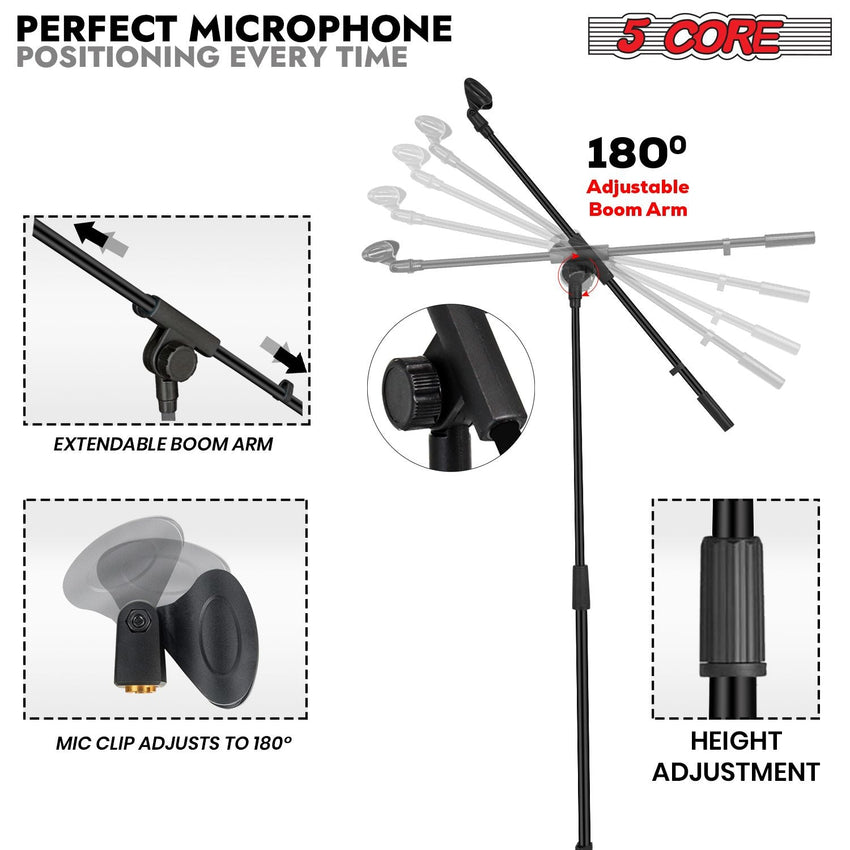 5 Core Tripod Mic Stand Floor 2Pcs Adjustable 18 to 72 Inches Sturdy Boom Arm Holder Microphone Stands Pedestal Para Microfono for Singing - 7DAY'S