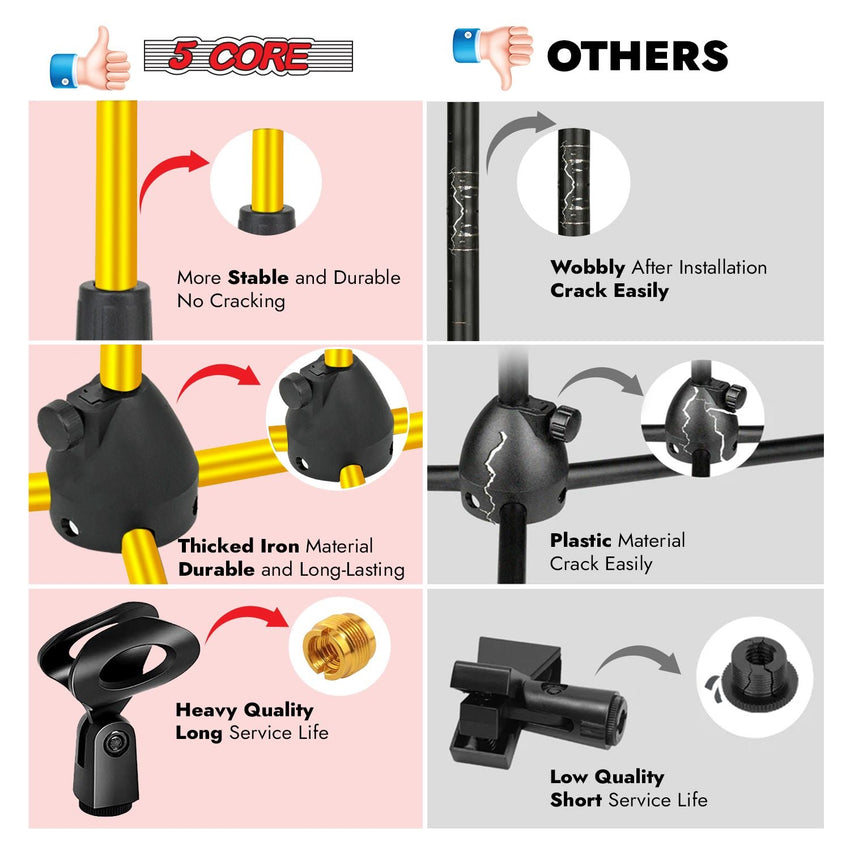 5 Core Tripod Mic Stand Floor 2Pcs Adjustable 18 to 72 Inches Sturdy Boom Arm Holder Microphone Stands Pedestal Para Microfono for Singing - 7DAY'S