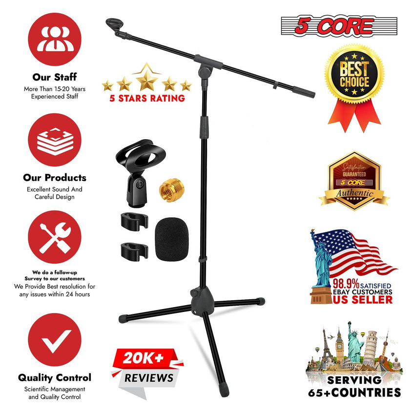 5 Core Tripod Mic Stand Floor 2Pcs Adjustable 18 to 72 Inches Sturdy Boom Arm Holder Microphone Stands Pedestal Para Microfono for Singing - 7DAY'S