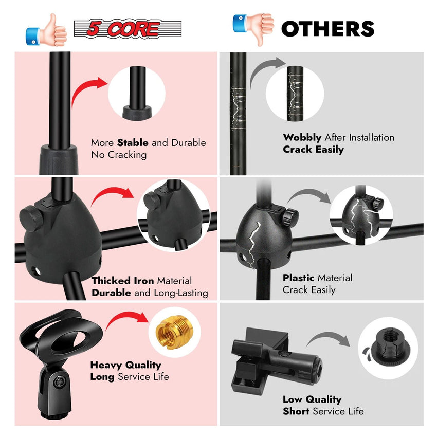 5 Core Tripod Mic Stand Floor 4Pcs Adjustable 18 to 72 Inches Sturdy Boom Arm Holder Microphone Stands Pedestal Para Microfono for Singing - 7DAY'S