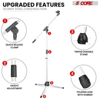 5 Core Tripod Mic Stand Floor 4Pcs Adjustable 18 to 72 Inches Sturdy Boom Arm Holder Microphone Stands Pedestal Para Microfono for Singing - 7DAY'S