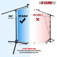 5 Core Tripod Mic Stand Floor 4Pcs Adjustable 18 to 72 Inches Sturdy Boom Arm Holder Microphone Stands Pedestal Para Microfono for Singing - 7DAY'S