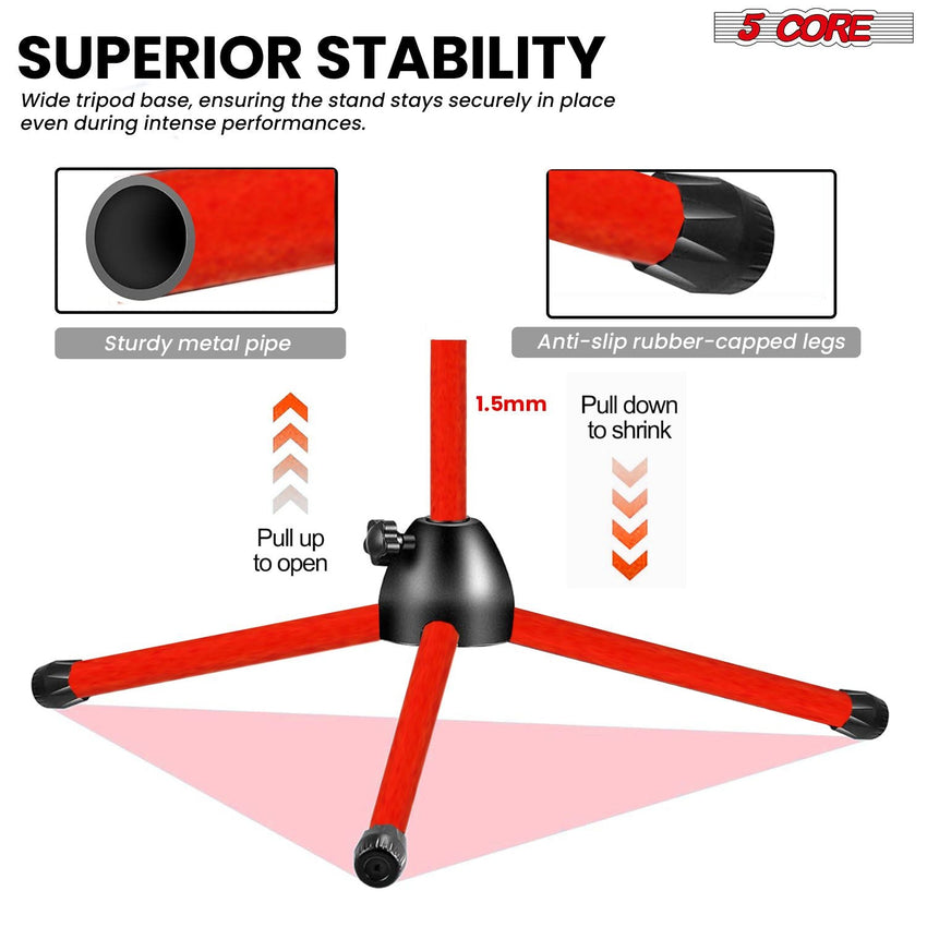 5 Core Tripod Mic Stand Floor 4Pcs Adjustable 18 to 72 Inches Sturdy Boom Arm Holder Microphone Stands Pedestal Para Microfono for Singing - 7DAY'S