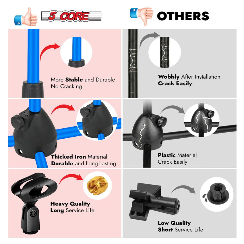 5 Core Tripod Mic Stand Floor 4Pcs Adjustable 18 to 72 Inches Sturdy Boom Arm Holder Microphone Stands Pedestal Para Microfono for Singing - 7DAY'S