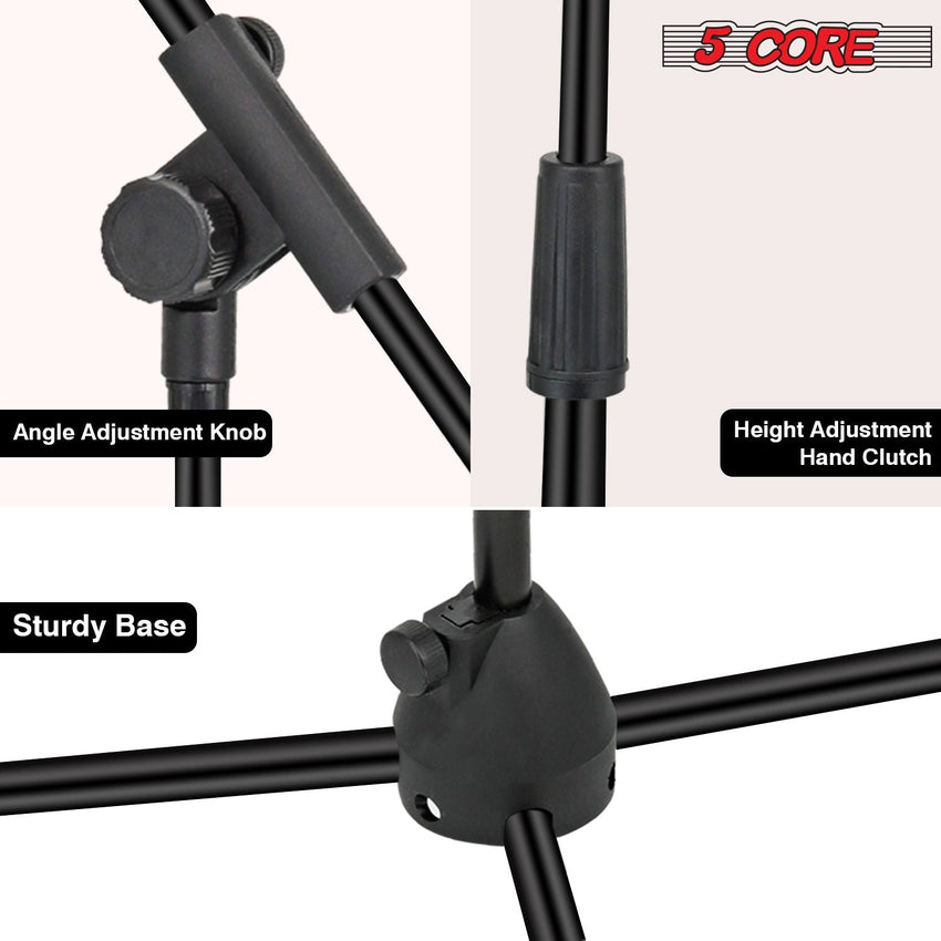 5 Core Tripod Mic Stand Floor 4Pcs Adjustable 18 to 72 Inches Sturdy Boom Arm Holder Microphone Stands Pedestal Para Microfono for Singing - 7DAY'S
