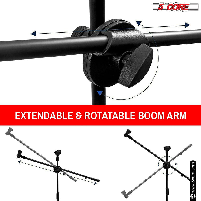 5 Core Tripod Mic Stand Floor Adjustable 31 to 76 Inches Boom Arm Holder Microphone Stands 360 Degree Rotating + Dual Mic - MS DBL - 7DAY'S