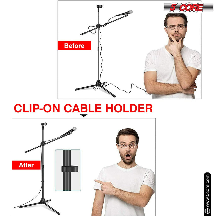 5 Core Tripod Mic Stand Floor Adjustable 31 to 76 Inches Boom Arm Holder Microphone Stands 360 Degree Rotating + Dual Mic - MS DBL - 7DAY'S