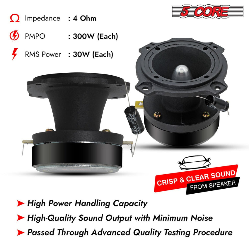5 Core Tweeters Speakers Car Audio Pair 600W Combined Peak 4 Ohm 3.5 Inch Aluminum Super Bullet Tuiters Para Sonido Para Carro - TW BLT 180 BLK PAIR - 7DAY'S