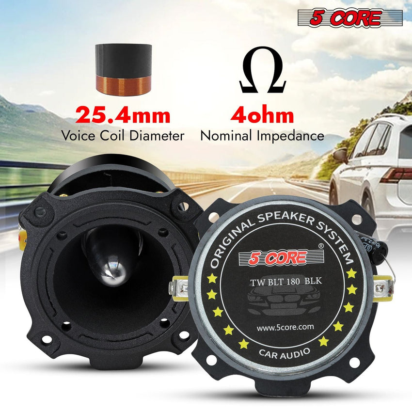 5 Core Tweeters Speakers Car Audio Pair 600W Combined Peak 4 Ohm 3.5 Inch Aluminum Super Bullet Tuiters Para Sonido Para Carro - TW BLT 180 BLK PAIR - 7DAY'S