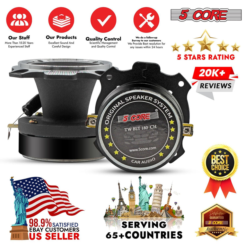 5 Core Tweeters Speakers Car Audio Pair 600W Combined Peak 4 Ohm 3.5 Inch Aluminum Super Bullet Tuiters Para Sonido Para Carro - TW BLT 180 CH PAIR - 7DAY'S