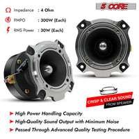 5 Core Tweeters Speakers Car Audio Pair 600W Combined Peak 4 Ohm 3.5 Inch Aluminum Super Bullet Tuiters Para Sonido Para Carro - TW BLT 180 CH PAIR - 7DAY'S