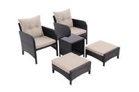 5 Piece Outdoor Patio Furniture Set,All Weather PE Rattan Conversation Chairs with Armrest and Removable Cushions,Ottomans and Storage Coffee Table for Poolside Garden Balcony Deck - 7DAY'S