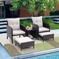 5 Piece Outdoor Patio Furniture Set,All Weather PE Rattan Conversation Chairs with Armrest and Removable Cushions,Ottomans and Storage Coffee Table for Poolside Garden Balcony Deck - 7DAY'S